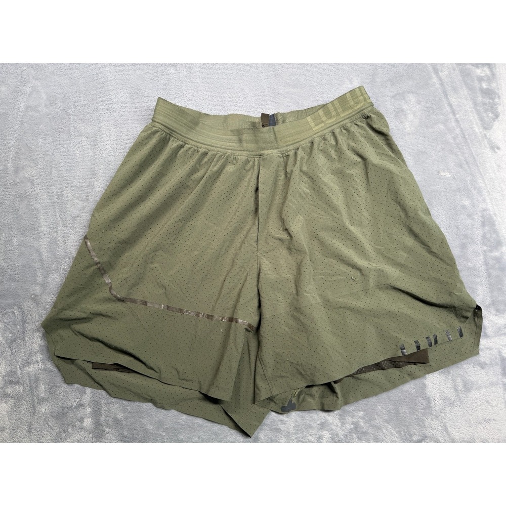 Lululemon Surge Lined Shorts Mens 29 Green Mesh Stretch Running 6in Inseam
